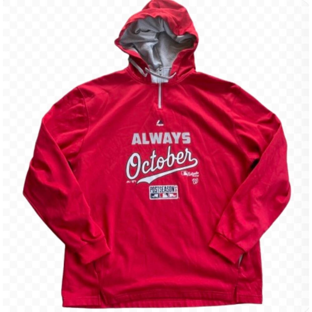 Majestic Washington Nationals Always October Postseason Hoodie Red -‎ Size XL